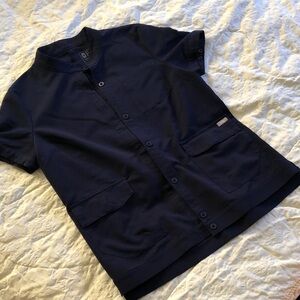 Figs Women's Navy Button front scrub Top